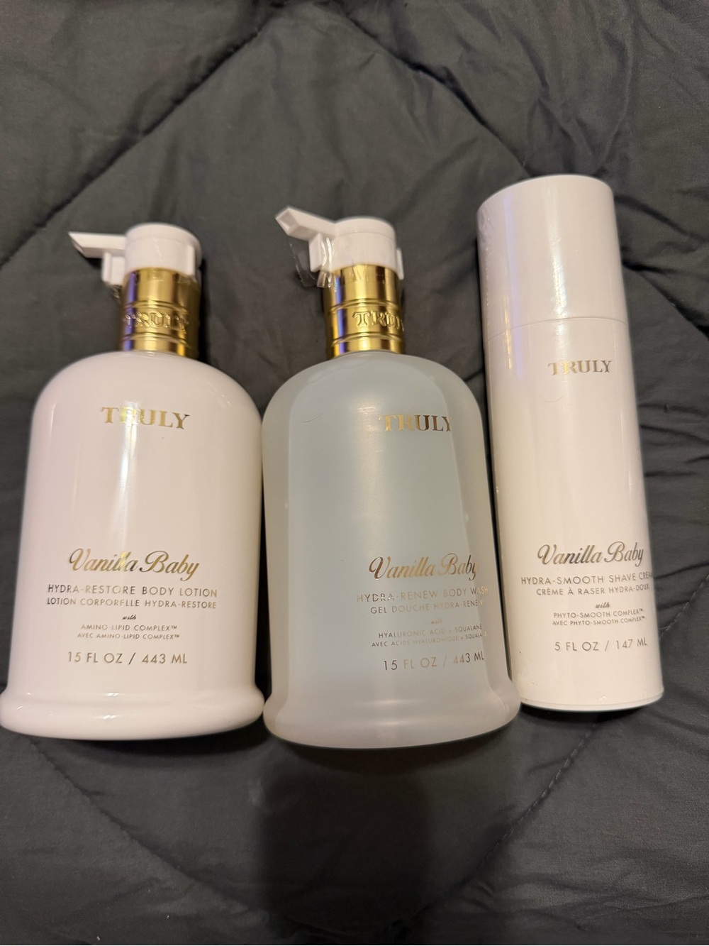 TRULY Vanilla Baby Lotion, Body Wash & Shave Cream Trio - White